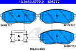 13046057722 ATE Колодки тормозные дисковые передн, KIA: SORENTO I 2.4/2.5 CRDi/3.3 V6/3.5 V6 02-