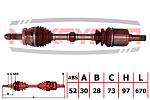 ND428NY NAKAYAMA Вал приводной, перед. левый HYUNDAI SANTA FE II (CM) 2.2 CRDI 05- (30x28x670x73 ABS:52)